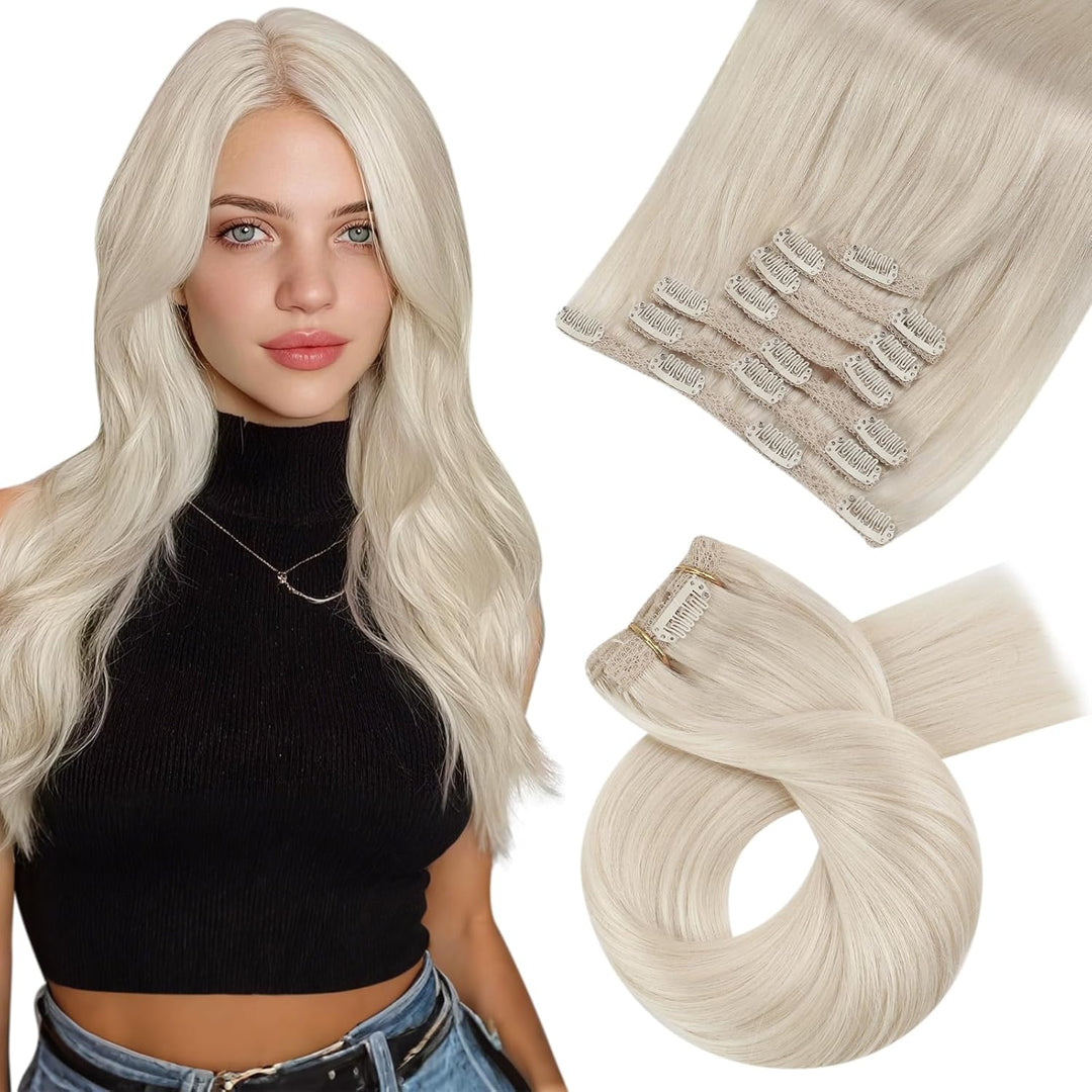 Moresoo Clip Extensions Echthaar Blond Remy Echthaar Extensions Clip Doppelt Tressen Haarverlängerun