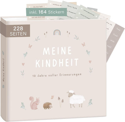 mintkind® "Meine Kindheit" Erinnerungsalbum Beige + Sticker Set I deine ersten 10 Jahre I Fotoalbum