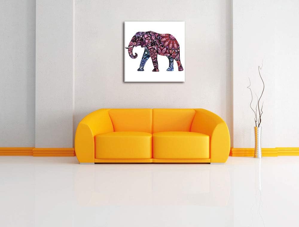 Elefant mit Ornamenten, Format: 70x70 auf Leinwand, XXL riesige Bilder fertig gerahmt mit Keilrahmen