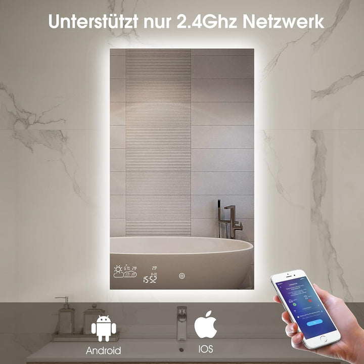 byecold Badspiegel mit LED Beleuchtung 100x60CM, Badezimmerspiegel Antibeschlag, Bad Spiegel Wandspi