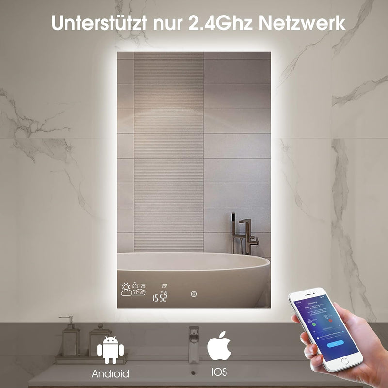 byecold Badspiegel mit LED Beleuchtung 100x60CM, Badezimmerspiegel Antibeschlag, Bad Spiegel Wandspi