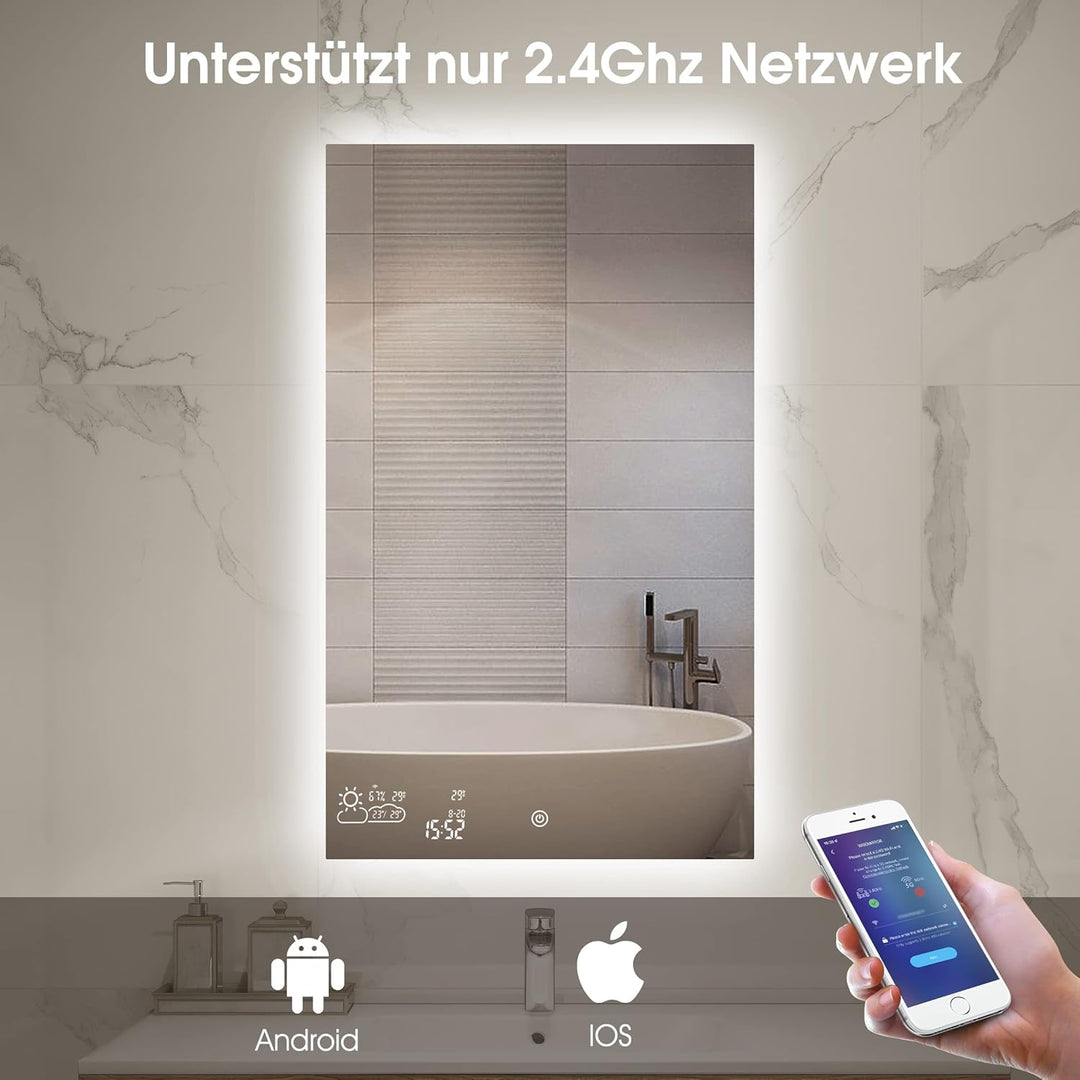 byecold Badspiegel mit LED Beleuchtung 100x60CM, Badezimmerspiegel Antibeschlag, Bad Spiegel Wandspi