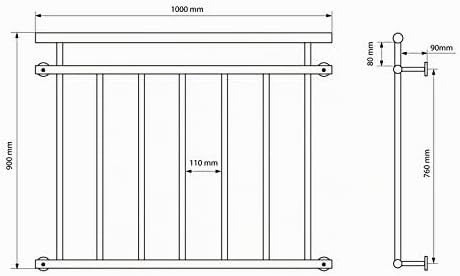 ECD Germany Französischer Balkon 100 x 90 cm | mit 7 Füllstäben | glänzend | aus Edelstahl | Balkong