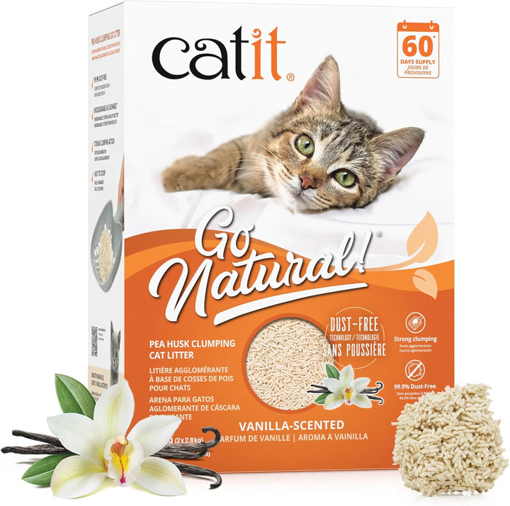 Catit Go Natural!, klumpende Katzenstreu, aus Erbsenhülsen, mit Vanilleduft, 2 x 2,8kg (5,6kg), Vani