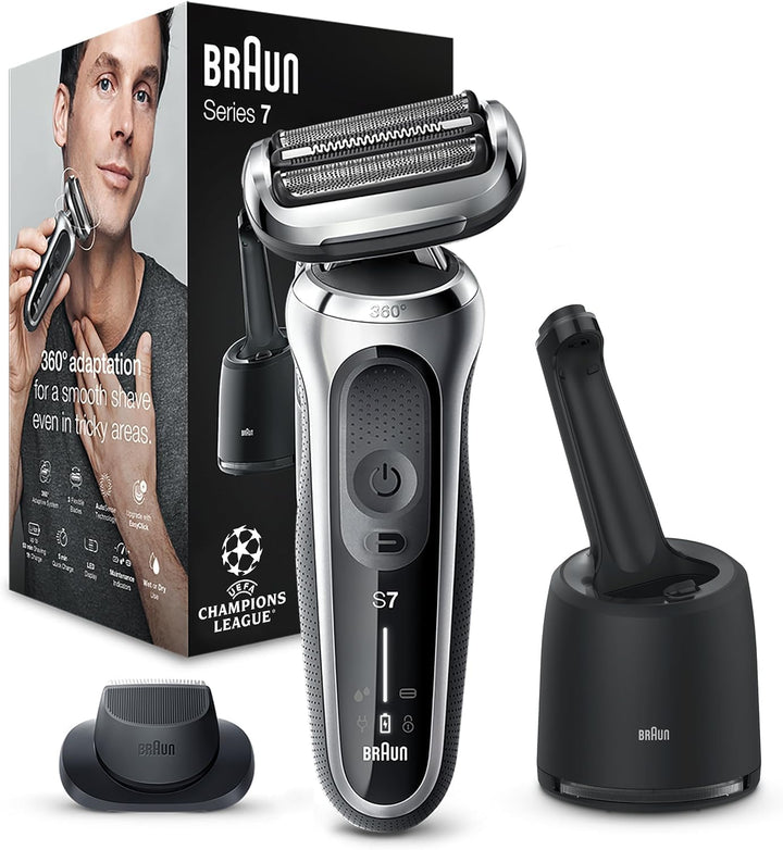 Braun Series 7 Elektrorasierer 360° Flex mit Reinigungsstation, Trimmer & Rasierer Herren Elektrisch