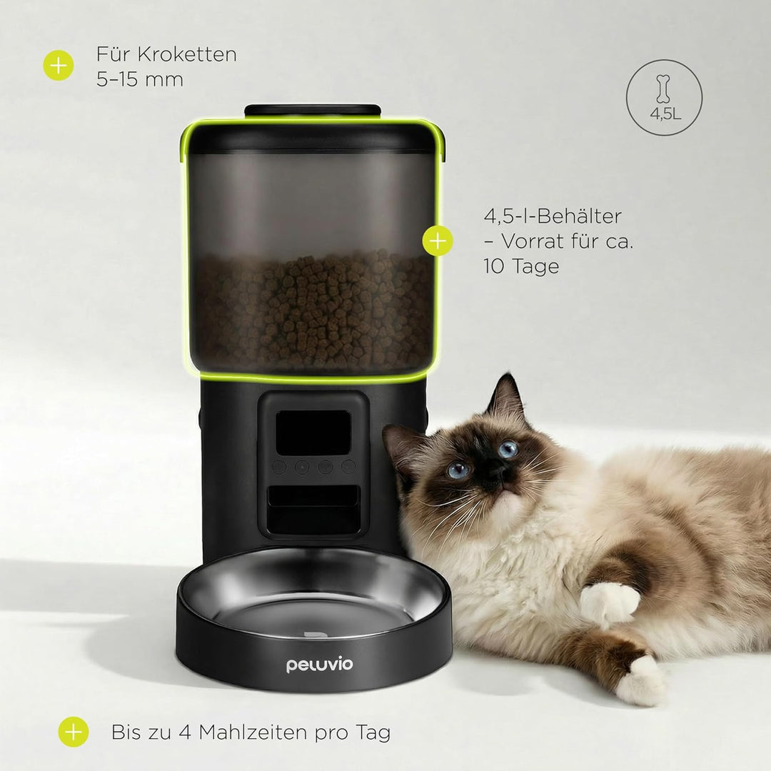 Crispy Futterautomat Katze mit Timer, ohne App, Katzenfutterautomat für Trockenfutter, LCD Display,