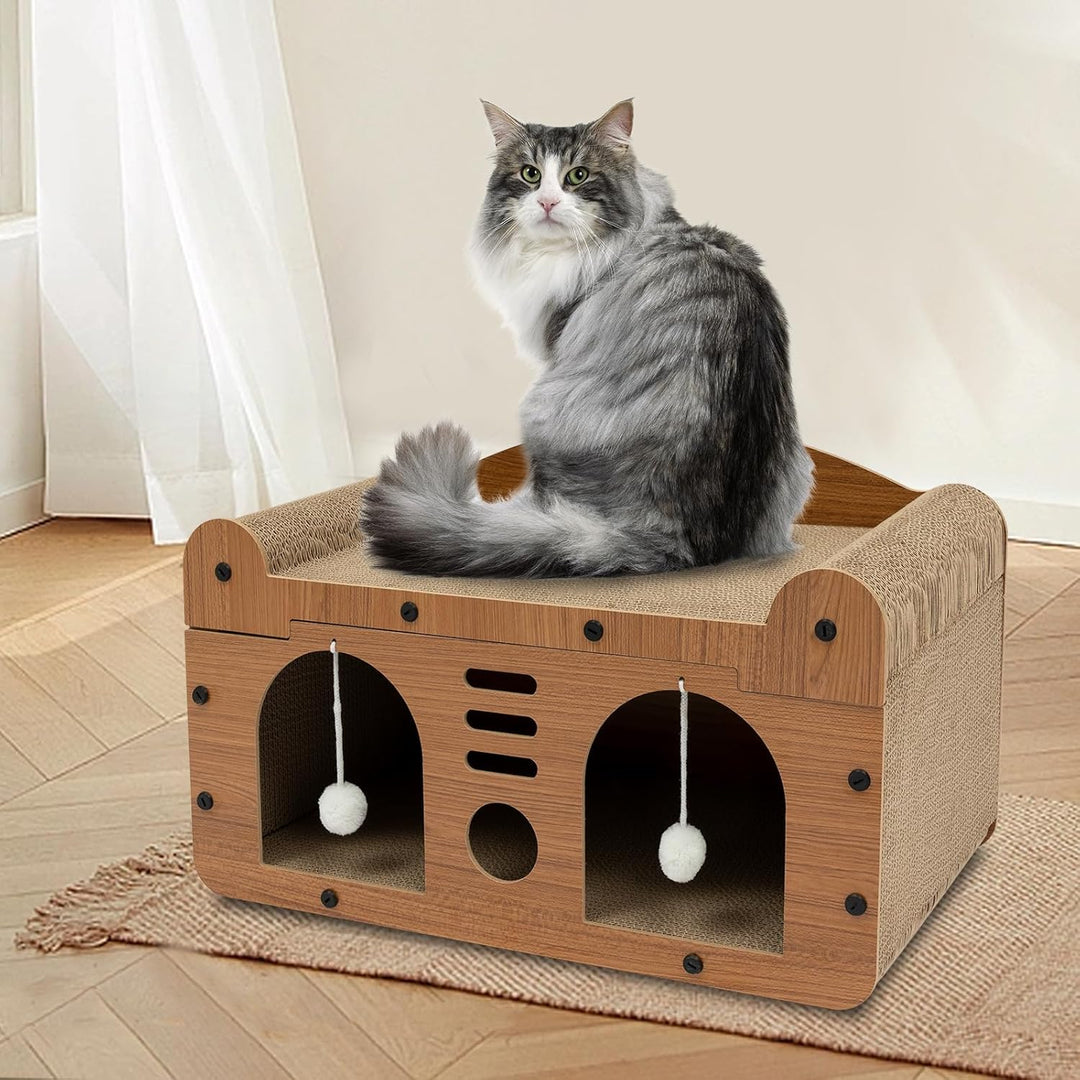 Kratzbrett für Katzen, 2 Schicht Kratzpappe Katzenhaus mit Höhle und Spielball, Kratzpad Lounge, Kat