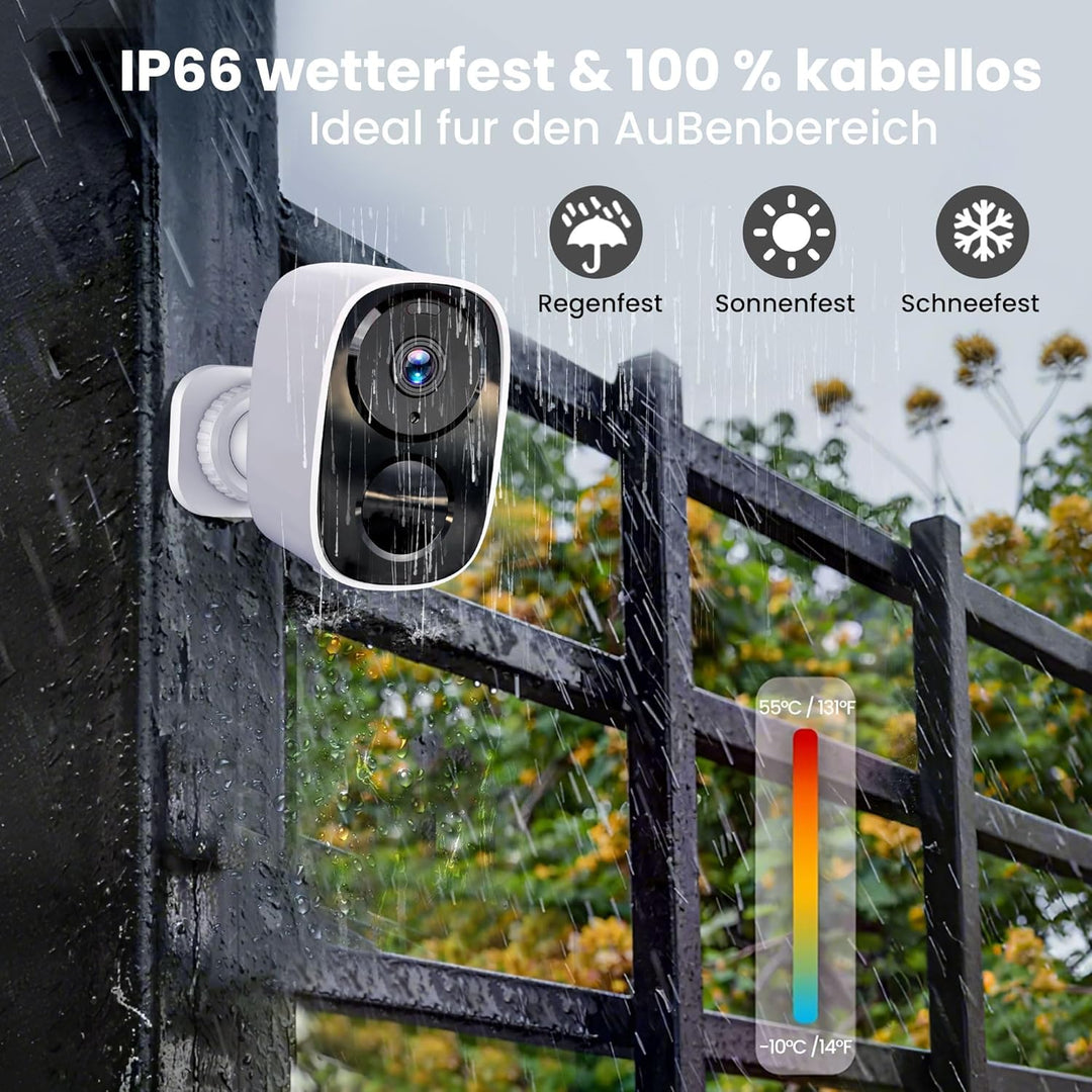 2K Überwachungskamera Aussen Akku, Kostenloser Cloud-Speicher, 5GHz, 2,4GHz WLAN Kabellose Überwachu