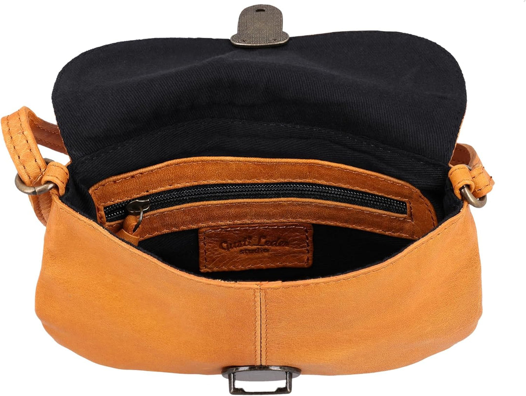 Gusti Umhängetasche Leder - Rona Damen Handtasche Ledertasche Vintage Leder Cognac, Cognac
