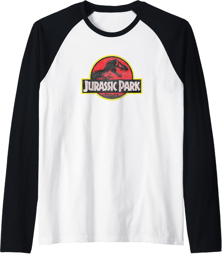 Jurassic Park Distressed Vintage Logo Raglan