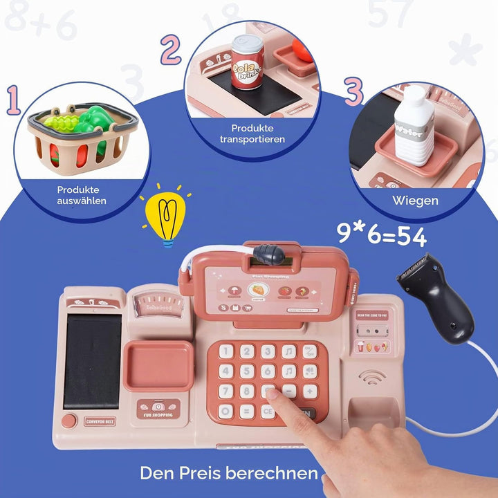 Kinderkasse mit Scanner und Sound,Supermarkt Registrierkasse mit Kreditkarten-Geschenk, Essen, Einka