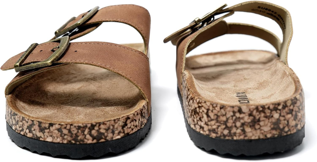 JOMIX Sommer Pantoletten Herren Kunstleder Sandalen Weiche Cork Fussbett Latschen Flache Strandschuh