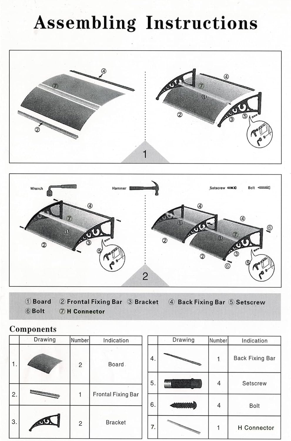 Homewell Vordach für Haustür 100 x 100 cm Weiss, Modern Überdachung Haustür aus PC-Hohlplatte, PP-Ku