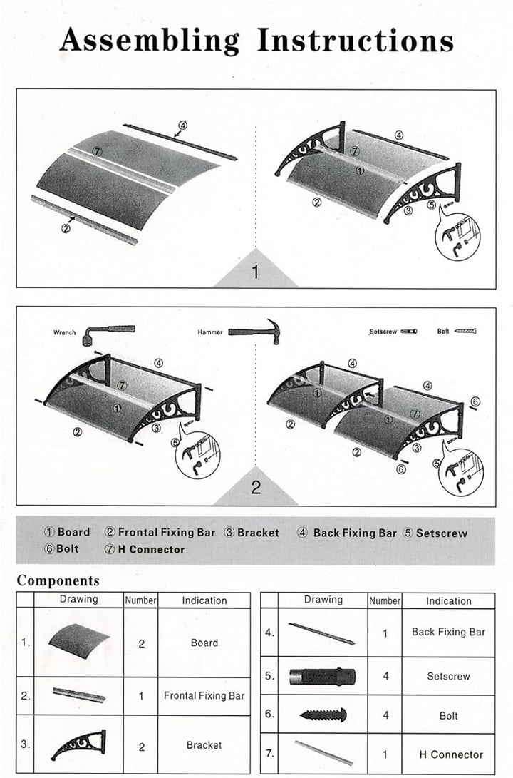 Homewell Vordach für Haustür 100 x 100 cm Weiss, Modern Überdachung Haustür aus PC-Hohlplatte, PP-Ku