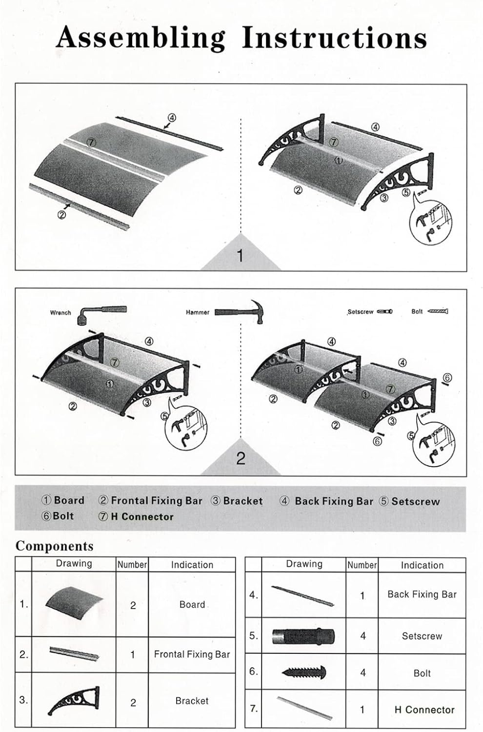 Homewell Vordach für Haustür 80 x 120 cm Weiss, Modern Überdachung Haustür aus PC-Hohlplatte, PP-Kun