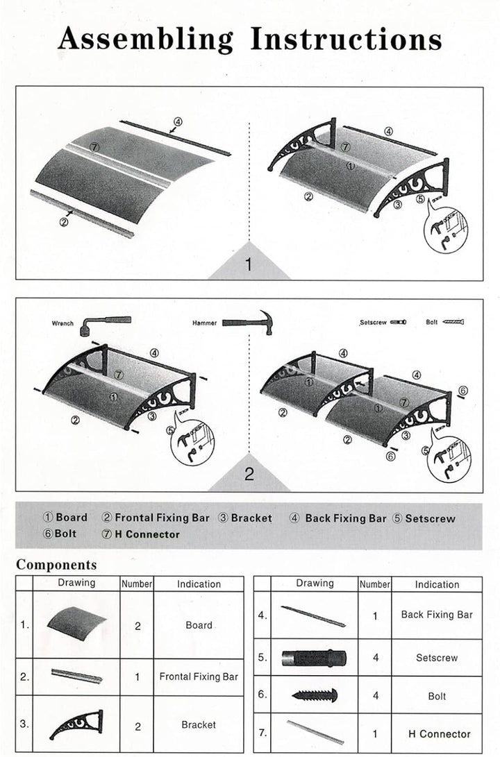 Homewell Vordach für Haustür 80 x 120 cm Weiss, Modern Überdachung Haustür aus PC-Hohlplatte, PP-Kun
