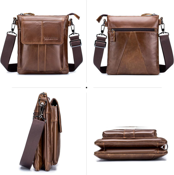 Herren Schultertaschen Geschäft Erste Schicht Rindsleder Beiläufig Crossbody Tasche DE470 Braun, Bra