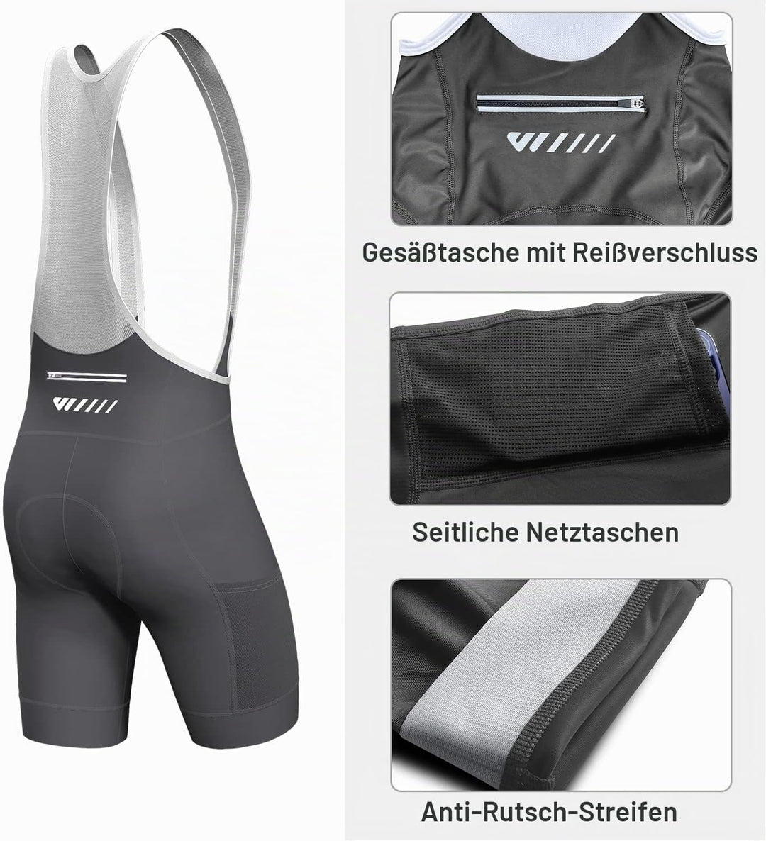 Lo.gas Herren Radfahren Bib Shorts, Gel Gepolstert Mit Taschen, Atmungsaktiv Quick-Dry für Männer S