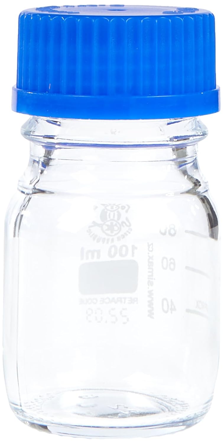 neoLab E-1429 Laborflaschen, GL 45, 100 mL, Iso-Gewinde, Kappe + Ausgiessring (10-er Pack)