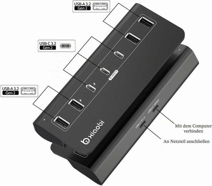 USB Hub mit Netzteil, 7 Port USB Hub 3.2 Gen 2, 10 Gbps USB Verteiler mit Netzteil 5V 3A Powered USB