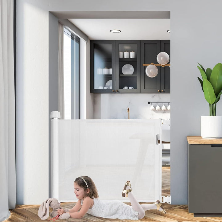 TATIVALO Treppenschutzgitter Ausziehbar 0-180cm Weiss, Treppenschutzrollo Türschutzgitter für Babys