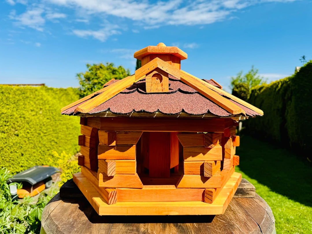 handgefertigtes Sechseck Vogelhaus aus Holz wetterfest M - XXL mit und ohne Ständer I Futterhaus I F