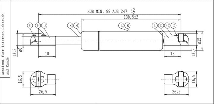 Stabilus Gasfeder Lift-O-Mat, grau 80 N grigio opaco, 80 N grigio opaco