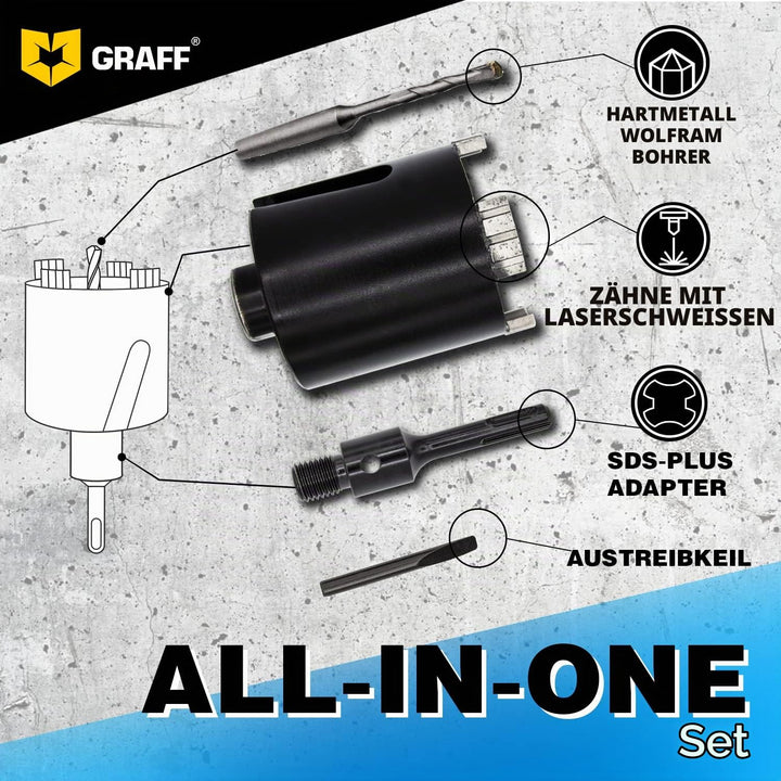 GRAFF Diamant Bohrkrone 82mm Beton Dosensenker Dosenbohrer - Diamant Bohrkronen Set für Mauerwerk Zi