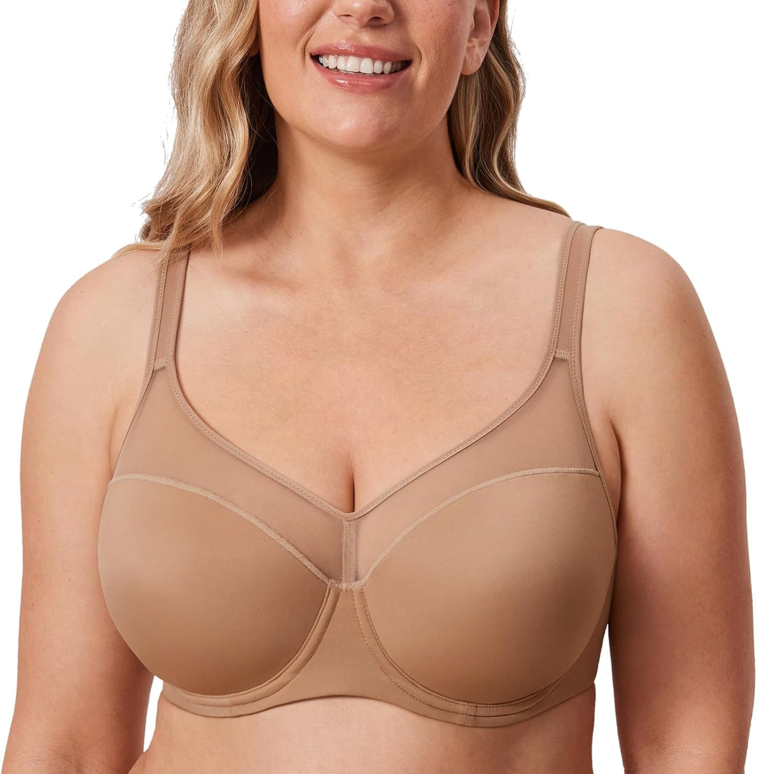 DELIMIRA Damen T Shirt BH mit Bügel Vollschalen Nahtlose BH Grosse Grössen Gepolstert 80D Kiesbeige,