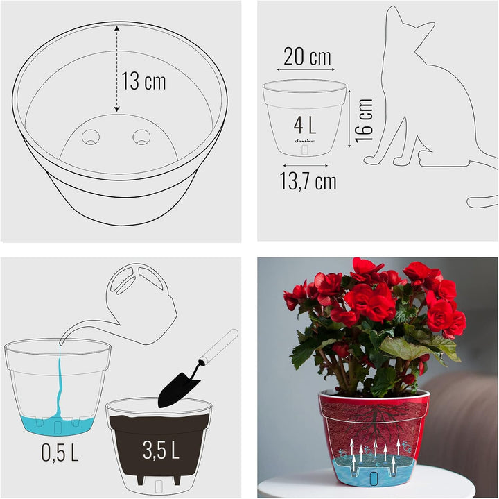Santino ASTI 3er Set 20CM Selbstwässernder Blumentopf mit Wasserstandsanzeiger - Rund Premium Qualit