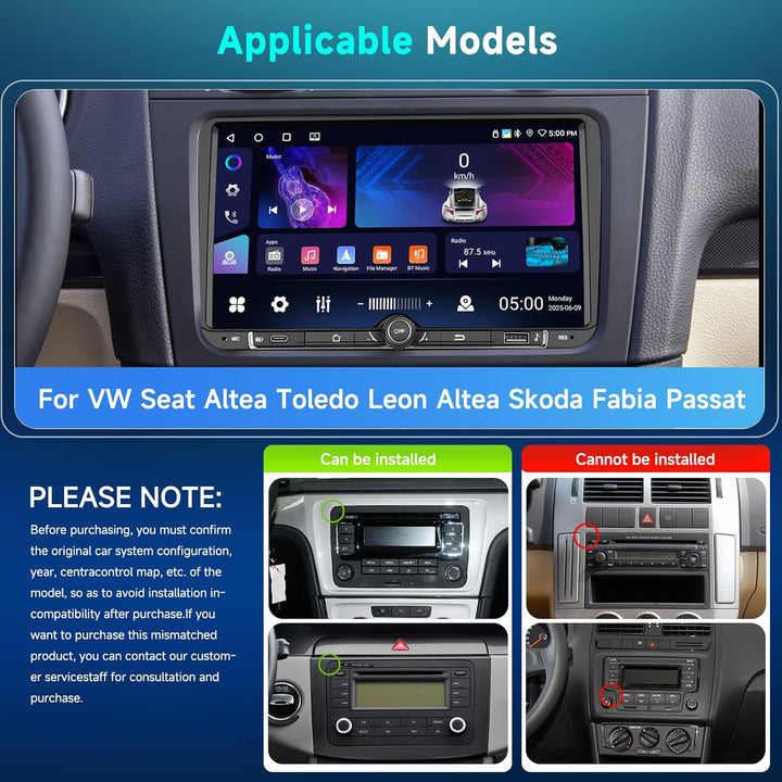 Hodozzy 4G+64G Android Autoradio für VW Seat Altea Toledo Leon Skoda Fabia Passat mit Wireless Carpl
