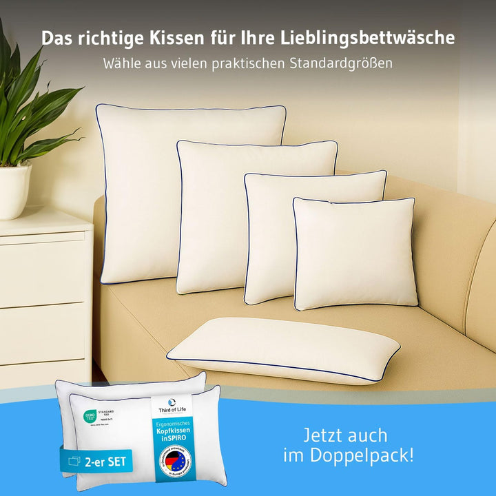 Third of Life Kissen 40x40 inSPIRO, Premium Kissen von Schlafexperten entwickelt, Weiche Kissenfüllu