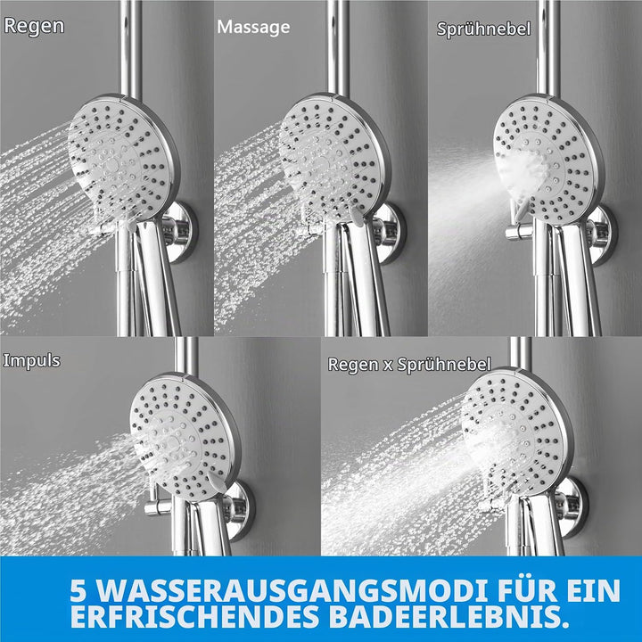 KOMIRO Duschsystem mit Thermostat, Duscharmatur mit Thermostat, 23 x 23 cm Regendusche, 5 Strahlarte