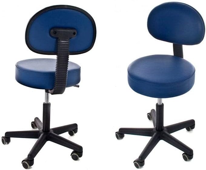 QUIRUMED Hocker mit Rückenlehne, Gaslift, mit 5 Rädern, Blaue Farbe, Polsterung aus hochdichtem Kuns