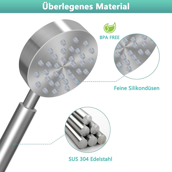 Duschkopf Wassersparend Handbrause Metall: Gebürsteter Edelstahl Hochdruck Brausekopf Dusche Regendu