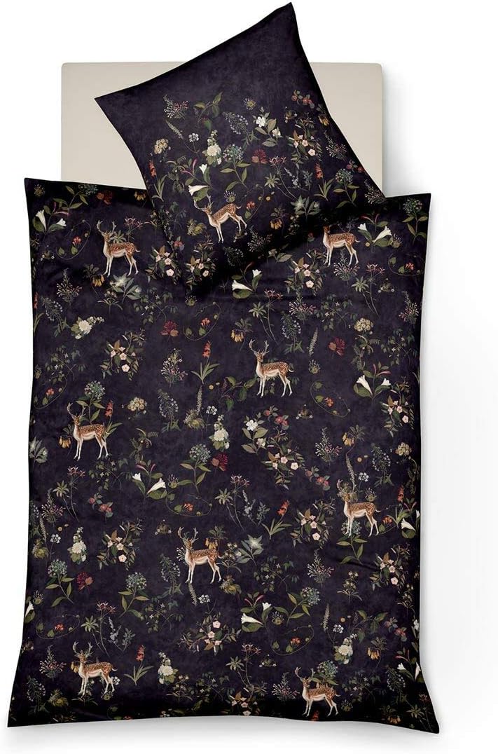 fleuresse Mako-Satin Bettwäsche Bed Art S REH nachtschwarz 1 Bettbezug 200 x 200 cm + 2 Kissenbezüge