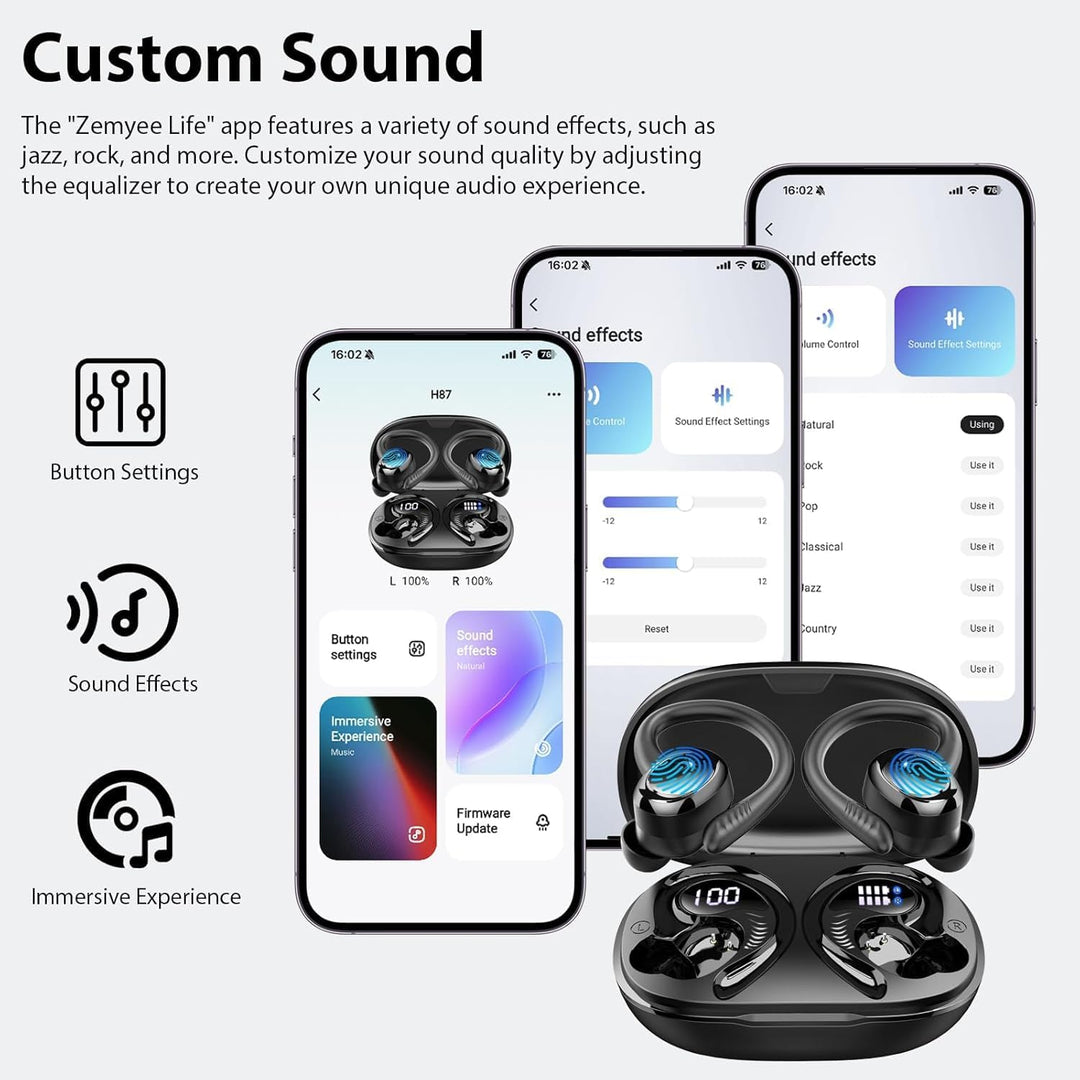 Bluetooth 5.4 Kopfhörer Sport, 2026 Neu 6D Stereo In Ear Kopfhörer Kabellos Bluetooth mit 4 ENC Mic/