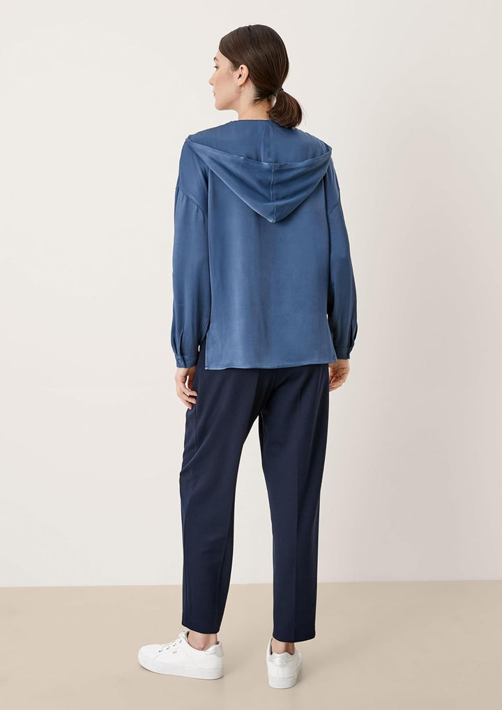 s.Oliver BLACK LABEL Kapuzenbluse aus Satin 38 Dark Blue, 38 Dark Blue