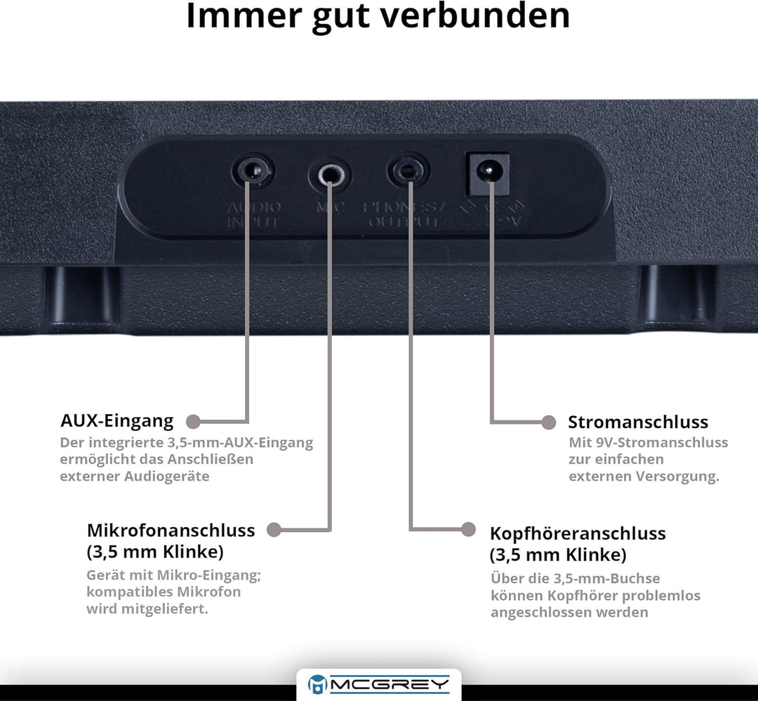 McGrey LK-6120-MIC Keyboard mit Mikrofon & Kinderkopfhörer Set - Einsteiger-Keyboard mit 61 Leuchtta