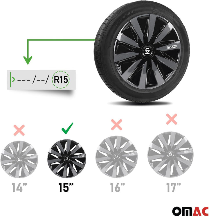 Sparco SPC1591BKGR wheel covers Lazio 15-inch black/grey Single, Single