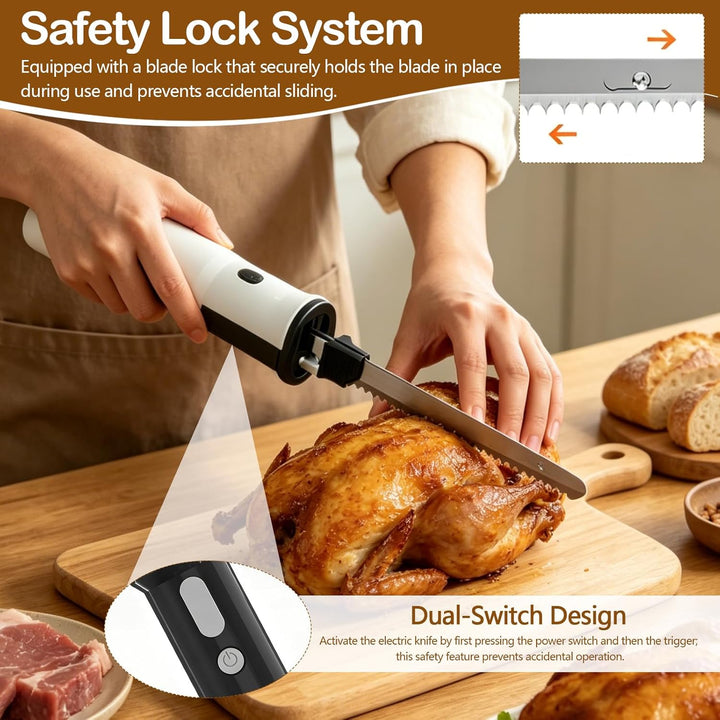 Kabelloses Elektromesser, Akku Elektrisches Messer für Fleisch | Küchenmesser 8V mit 2 Edelstahlsäge