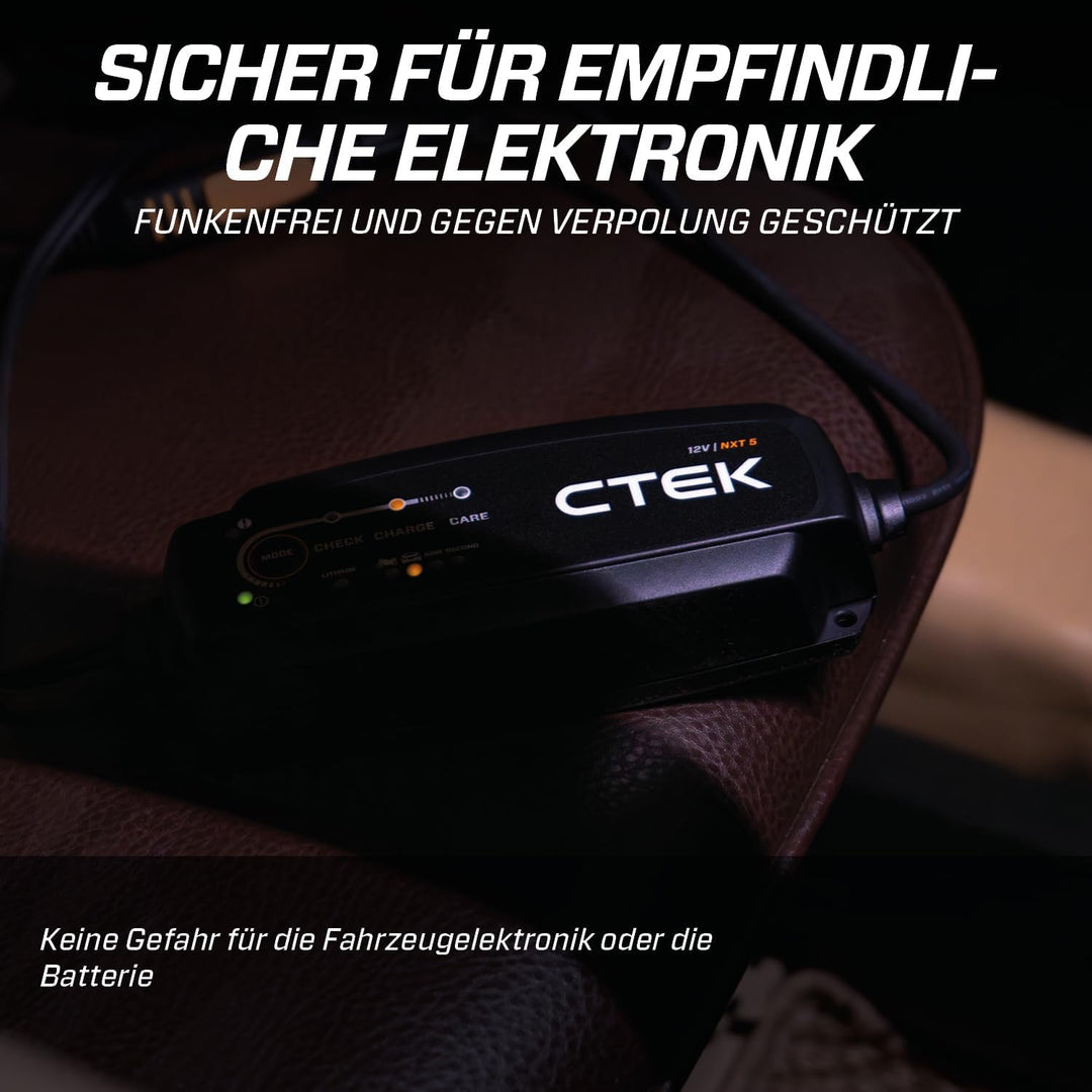 CTEK NXT 5 Smart-Batterieladegerät 12 V, 5 A, kompatibel mit Blei-Säure- und Lithium-Batterien, Reko