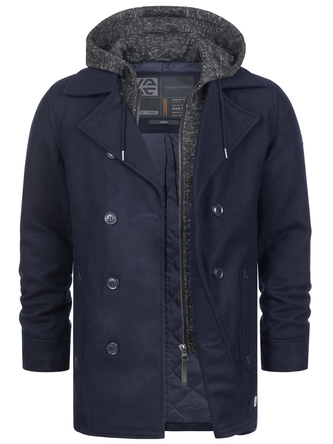 Indicode Herren Cliff Kurzmantel mit Stehkragen | Wollmantel Herrenmantel Mantel S Navy, S Navy