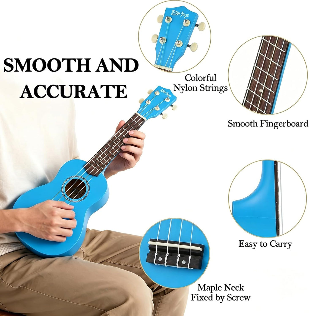 Everjoys Sopran Ukulele Set für Kinder und Erwachsene 21 Zoll Ukulele Starter Kit mit Tasche, Tuner,