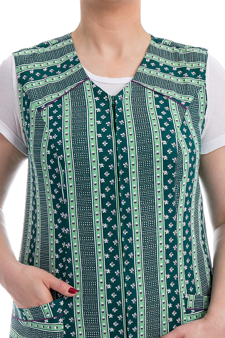 Tobeni Damen Kittelschürze lang Reissverschluss Baumwolle 38 Design 38, 38 Design 38