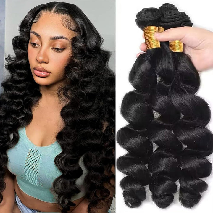 Huarisi Loose Wave 3 Bundles (22 24 26 Inch), Brazilian Human Hair Loose Wave Weaves, 8a Unprocessed