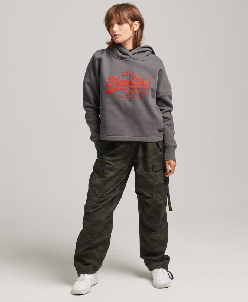 Superdry Damen Kastenförmiges Vintage Logo Hoodie Anthrazit 42