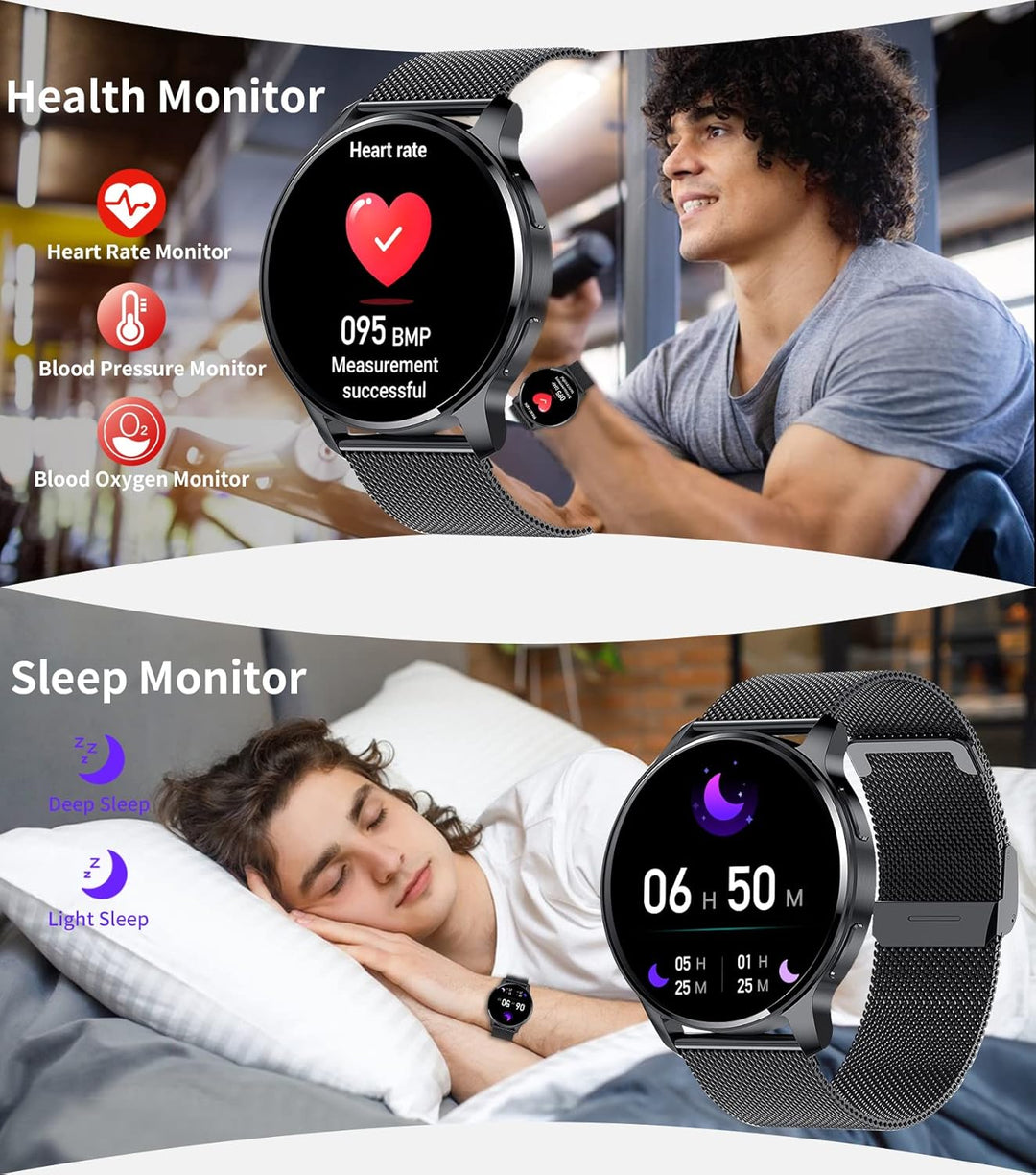 Smartwatch, 1,32" HD-Bildschirm Fitnessuhr für Männer Frauen mit Anrufwahl Textbenachrichtigung Schr