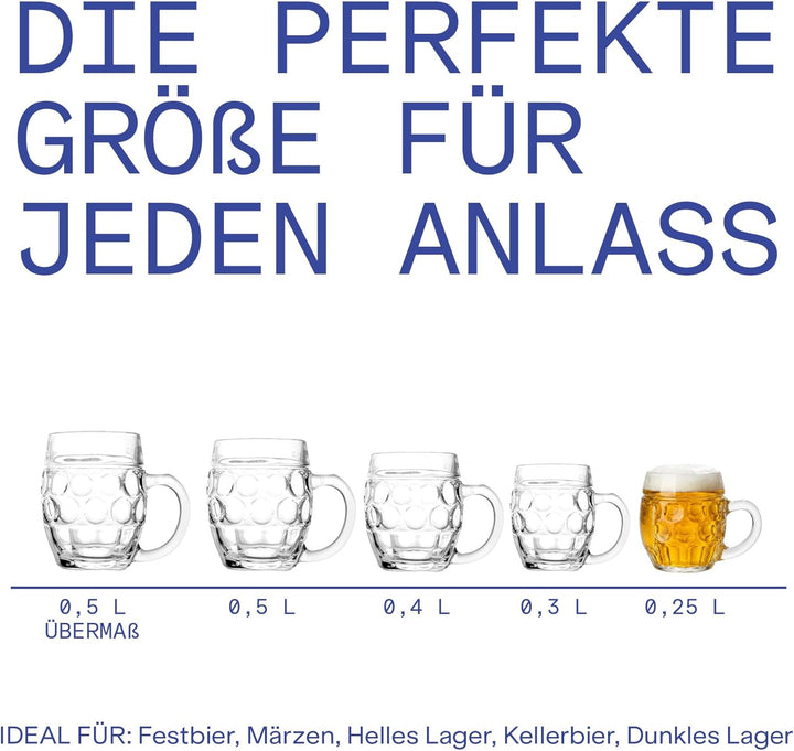 Oberglas Tübinger Augenkanne Bierkrug mit Schild / 6er Set Bierkrüge 250 ml mit Füllstrich/Stabiler