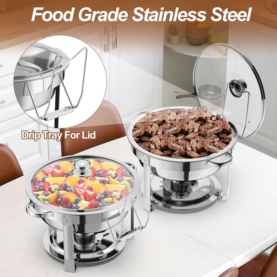 NArra 4er-Pack rundes 6L-Chafing-Dish-Buffet-Set, Speisenwärmer mit Glasabdeckung, Buffetwärmer, Buf